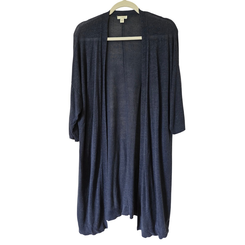 Pure J. Jill Navy Blue Linen Open Front Duster Cardigan Sweater Medium Coastal